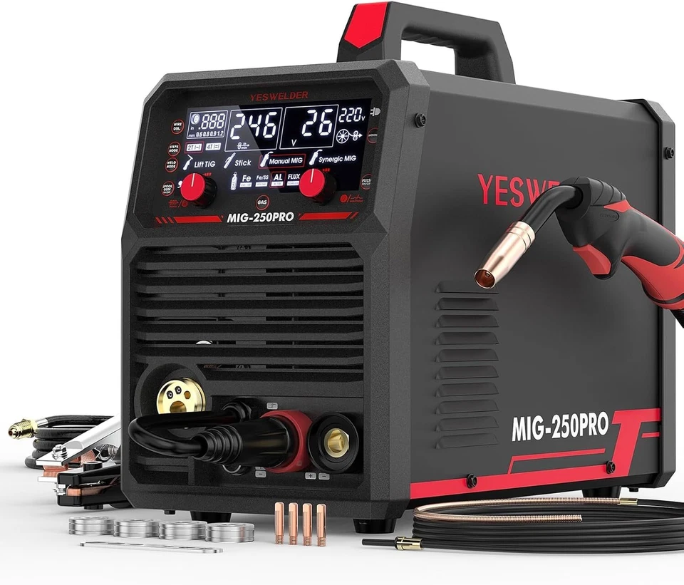250Amp 220V Digital MIG/Pulsed/Flux/Spool Gun/Lift TIG/Stick 6-In-1 AL -Welder - Image 1 of 4