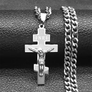 Collar Colgante Cruz Crucifijo Ortodoxo Ruso Ucraniano Acero Inoxidable - Imagen 1 de 4