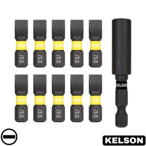10 x 7mm Flat-Head 25mm Impact Screwdriver Bits With 60mm Bit Holder 1/4" KELSON - Picture 1 of 5