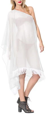 LA LEELA Women's Beach Caftan Dress Cover Up for Swimwear US 8-14 White_B590 - Image 1 of 3