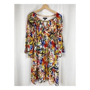 Spense Women's Dress 3/4 Bell Sleeve Crinkle Pleated Orange Multicolor Floral 12 - Picture 1 of 7