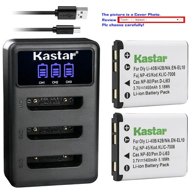 Kastar D-Li63 Battery Charger for Pentax Optio M40 M90 M900 RS1000 RS1500 T30 - Image 1 of 4