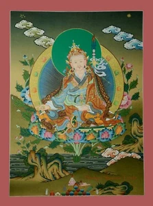 Guru Padmasambhava Gold Tibetan Buddhist Thangka Scroll Painting Frm Patan Nepal - Picture 1 of 10