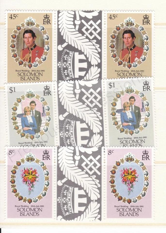 1981 Royal Wedding Charles & Diana MNH Stamp Set Solomon Islands GUTTER PAIRS — 第 1/1 张图片