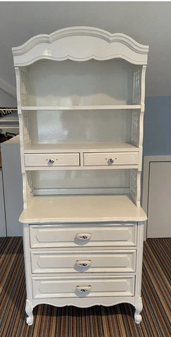 French Country White Narrow Dresser Base With Hutch Top. Ensemble Pcs Available Cover