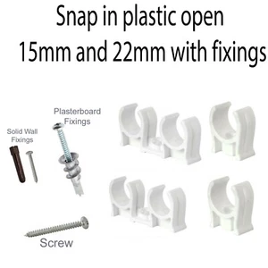 15mm AND 22mm SINGLE or DOUBLE SNAP IN PIPE CLIPS FITTINGS PACKS OF 10, 20 - Picture 1 of 19