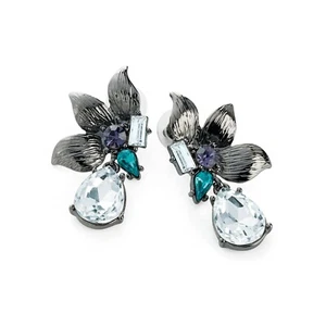 5cm Drop Earrings - Hematite Crystal Colour and Blue Tone Crystal Earring - Picture 1 of 1