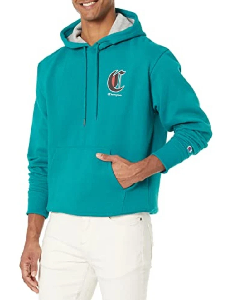 Champion Powerblend Men's Hoodie Script Logo - Green XL (GF89H)