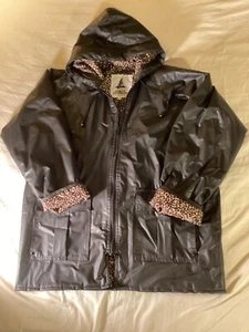 Misty Harbor Womens Size M Insulated Raincoat PVC Black w/ Leopard Print Lining - Picture 1 of 14