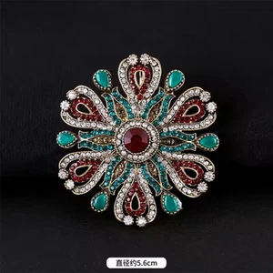 Vintage-inspirierte Blumen Brosche Anstecknadel - exquisites elegantes Design grün & rot - Bild 1 von 2