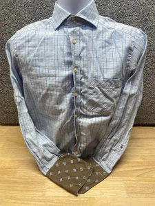 Robert Graham Dress Shirt Mens Small Blue Check French Cuff Flip Pocket - Picture 1 of 14