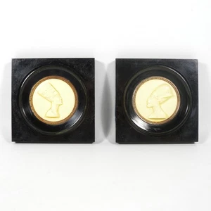 PAAR BASRELIEFS RAHMEN BAKELIT ART DECO KÖNIGIN ÄGYPTEN NOFRETETE VINTAGE - Bild 1 von 12