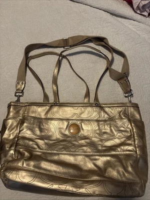 COACH Baby Diaper Bag GOLD LEATHER Tote Shoulder Multifunction F18878 Beautiful - Image 1 of 4