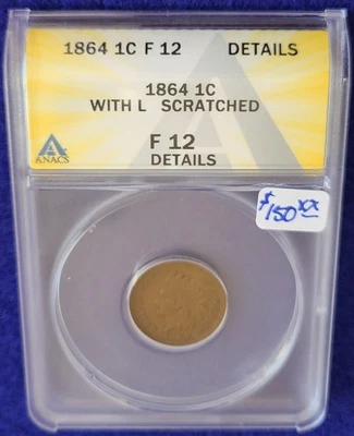 1864 Indian Head Cent with L, F 12 - Image 1 of 2