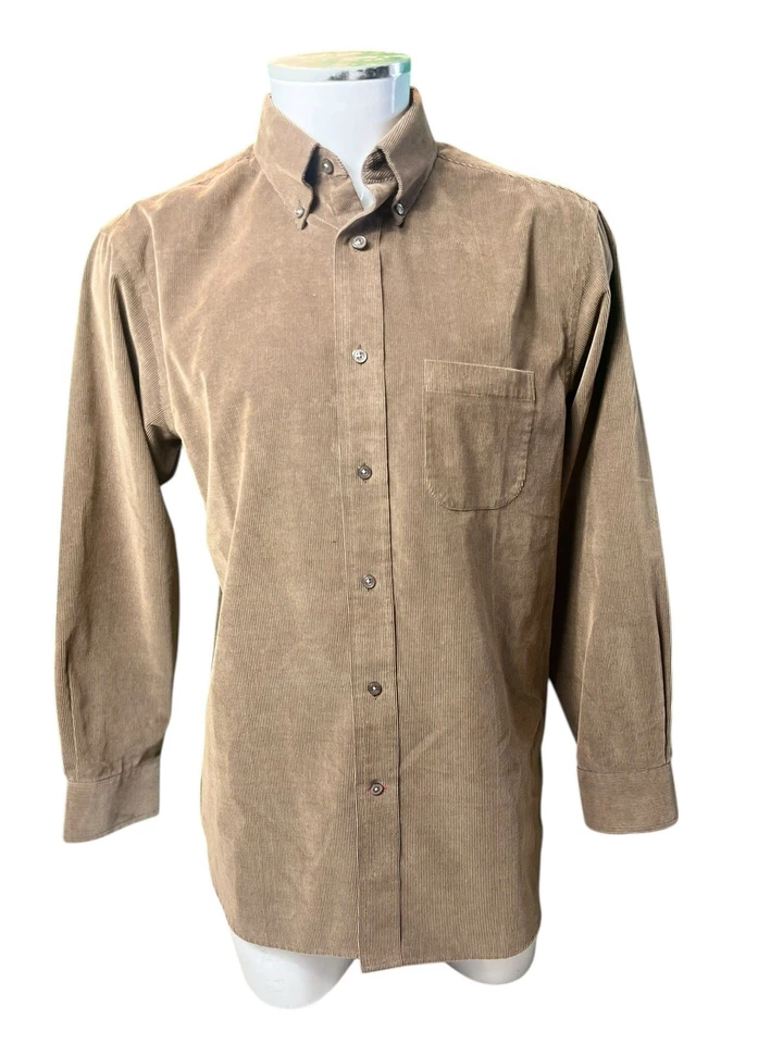 Camisa masculina Daniel Cremieux de veludo com botões M marrom oliva assinatura coleção - Imagem 1 de 4