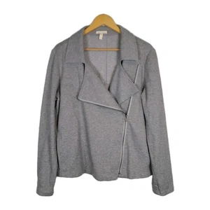 EILEEN FISHER Organic Cotton Moto Jacket Herringbone Full Zip Minimalist Gray L - Bild 1 von 12