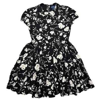 Vestido floral negro Polo Ralph Lauren para niñas con cuello Peter Pan, talla 12 Foto 1 de 4