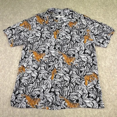 Camisa PACSUN Para Hombre Manga Corta Con Botones Estampado Hoja de Tigre Negra Naranja Talla S Foto 1 de 4