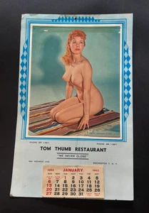 Vintage 1963 Sexy Pinup Girl Kalender Tom Thumb Restaurant Rochester N.Y. - Bild 1 von 6