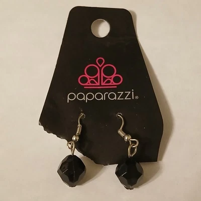 Paparazzi Black Beaded Faceted Sphere Dangle Drop Earrings - Image 1 of 4