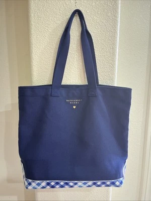 * Новый * ванна и тело работает синий и белый GINGHAM сумка с короткими ручками 👜 отличный пляж сумка 🏖️ или подарок - Изображение 1 из 4