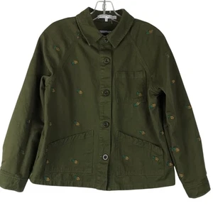 Anthropologie English Factory Pineapple Embroidered Utility Jacket Green Pockets - Picture 1 of 14