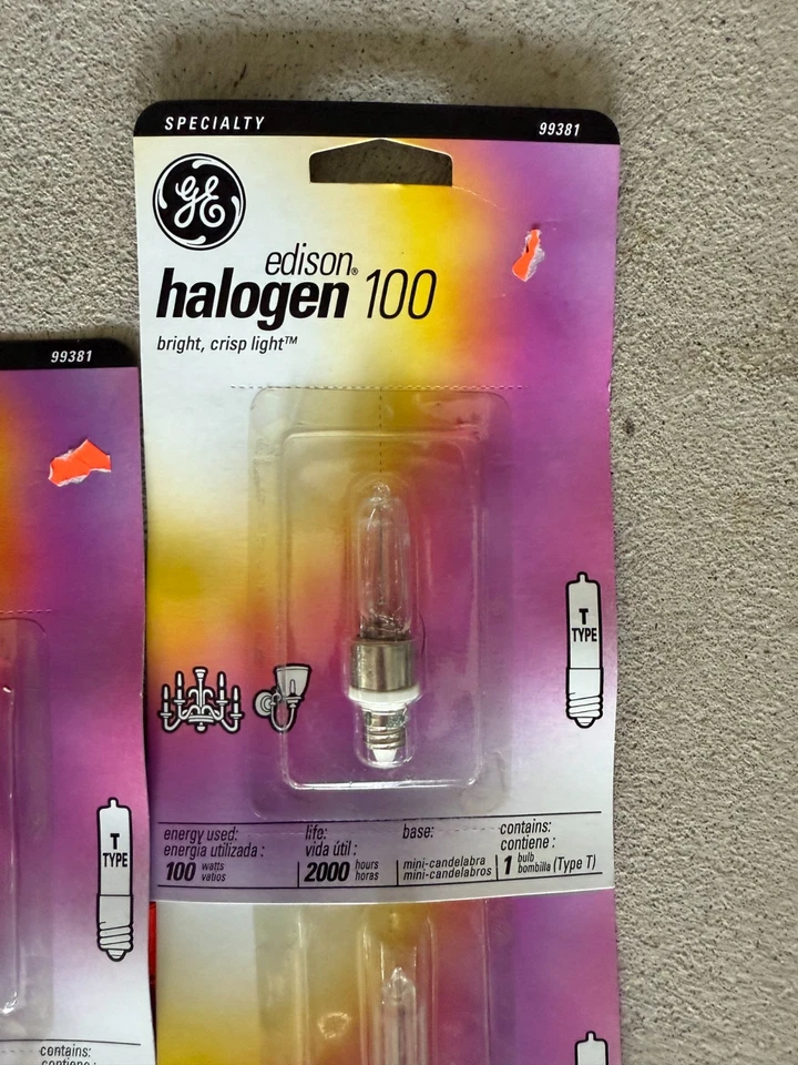 12 Pack Clear Bulbs 100 Watt GE Type T4 Edison Mini Candelabra NEW! - Image 1 of 1