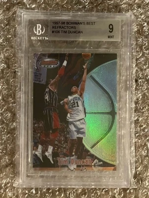 1997 BOWMANS BEST SAN ANTONIO SPURS TIM DUNCAN ROOKIE REFRACTOR #106 BGS MINT 9! - Image 1 of 2