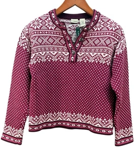 Vtg LL Bean Sweater Women S Cotton Pink Fair Isle Nordic Buttons (New Old Stock) - Picture 1 of 9