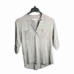 Blusa Calvin Klein Gris Cuello en V Mangas 3/4 Bolsillos Frontales Mujer Pequeña - Imagen 1 de 7