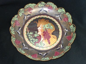 1898 Jugendstil Alphonse Mucha Typ signiert Glas polychrom Portrait Teller Schale - Bild 1 von 13