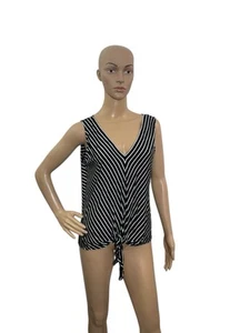 Top Max Studio para mujer talla M sin mangas cuello en V lazo cintura negro blanco a rayas - Imagen 1 de 5