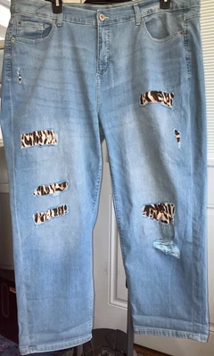 TALLA 22W INC DENIM BOYFRIEND PARCHES ANIMALES DESGASTADOS AZUL CLARO #J05 Foto 1 de 4