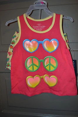 Faded Glory Girls 2 Piece  Short Set Size  NWT Hearts Peace - Image 1 of 2