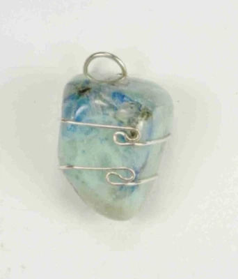 0,9»/24 мм зеленый лунный камень с азуритом обернутый подвеска #924 - Изображение 1 из 4