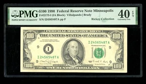 DBR 1990 $100 FRN Minneapolis Fr. 2173-I PMG XF-40 EPQ Serial I24565487A - Picture 1 of 2