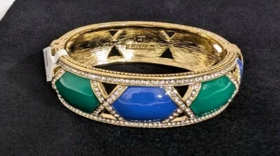 HEIDI DAUS Divine Diamond Enamel Crystal Bangle Bracelet-7"-Blue and Green-NWT - Image 1 of 4
