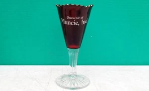Muncie IN Souvenir Vase Ruby Stained Trumpet EAPG Antique c1900 - Picture 1 of 10