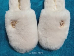 Michael Michael Kors FAUX FUR Jet Set MK Slide Women Off White Slipper Slide  - Picture 1 of 13