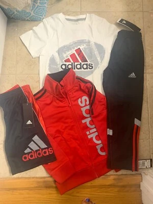 Adidas Niños Niños Talla 5 Pista Joggers, Chaqueta con Cremallera, Pantalones Cortos y Camisa Nuevo con Etiquetas Foto 1 de 4