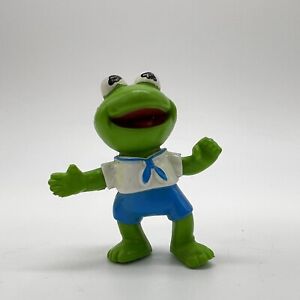 Muppet Babies Kermit Figure Vintage 1986 PVC Mini 2” White Shirt And Bow Toy