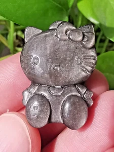 1,3 Zoll natürlicher handgeschnitzter Silber Obsidian Kätzchen Katze Reiki Heilung Geschenk 1 Stck. - Bild 1 von 11