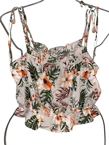 Paper Crane S NWOT Crop Top Tropical Floral Hawaiian Halter Women - Picture 1 of 9