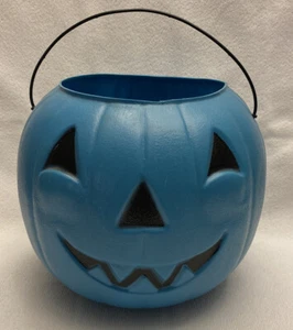 Vintage GENERAL FOAM PLASTICS Blue Halloween Pumpkin Blow Mold Candy Bucket USA - Picture 1 of 9