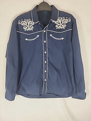 Coofandy Mens Shirt Western Size M Cowboys Star Button Up Shirt Blue White Trim  - Image 1 of 4