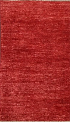 Contemporary Solid Gabbeh Kashkoli Oriental Area Rug RED Wool Hand-knotted 3'x6' - Image 1 of 4
