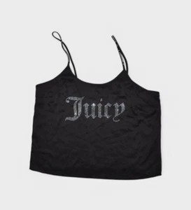 Juicy Couture Top Womens M Black Tank Silky Rhinestone Sleepwear Spell Out Y2k - Picture 1 of 8