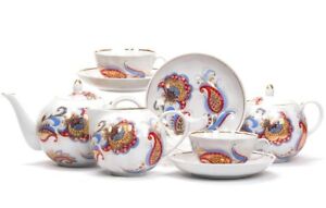Russian Porcelain Tea set w/ Paisley Pattern by Dulevo Kuznetsov Russia