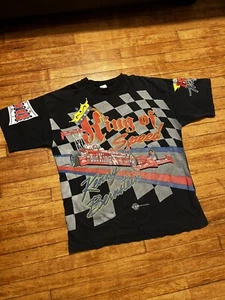 Vintage 90’s Kenny Bernstein NHRA AOP Shirt Faded Distressed XL Black Budweiser - Picture 1 of 6
