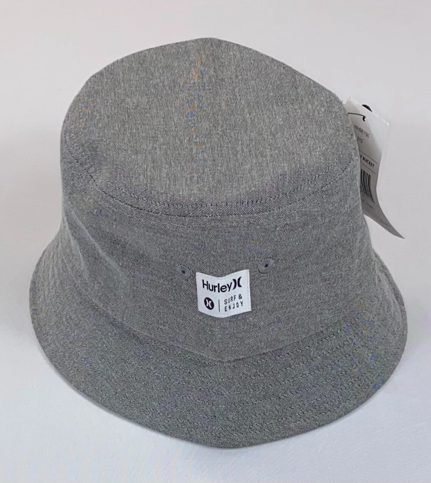 Hurley Men’s Chambray Bucket Hat Surf & Enjoy Grey With Tags